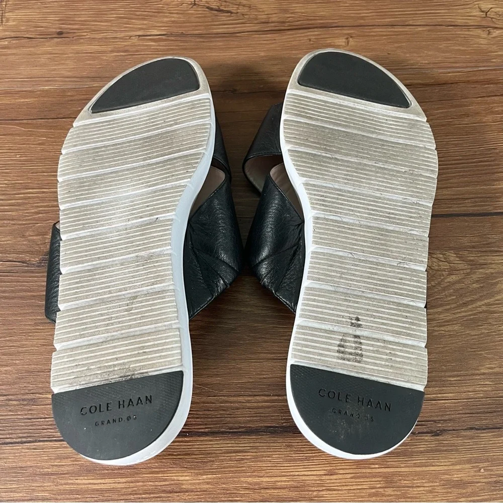 COLE HAAN‎ ZEROGRAND Criss Cross Black Leather Slides Sandals Women’s Size 9.5C